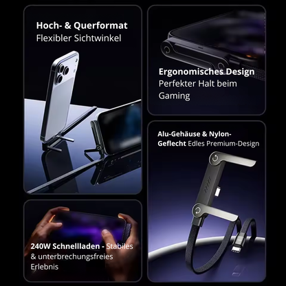 240W USB-C auf USB-C Kabel (1,5m) – Schnellladekabel mit innovativem Handy-Ständer & 180° Winkelstecker